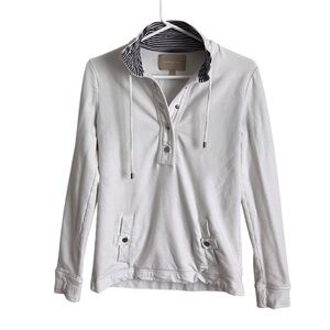 Banana Republic White Pullover Quarter Snap Sweatshirt Coastal Nautical Size XS